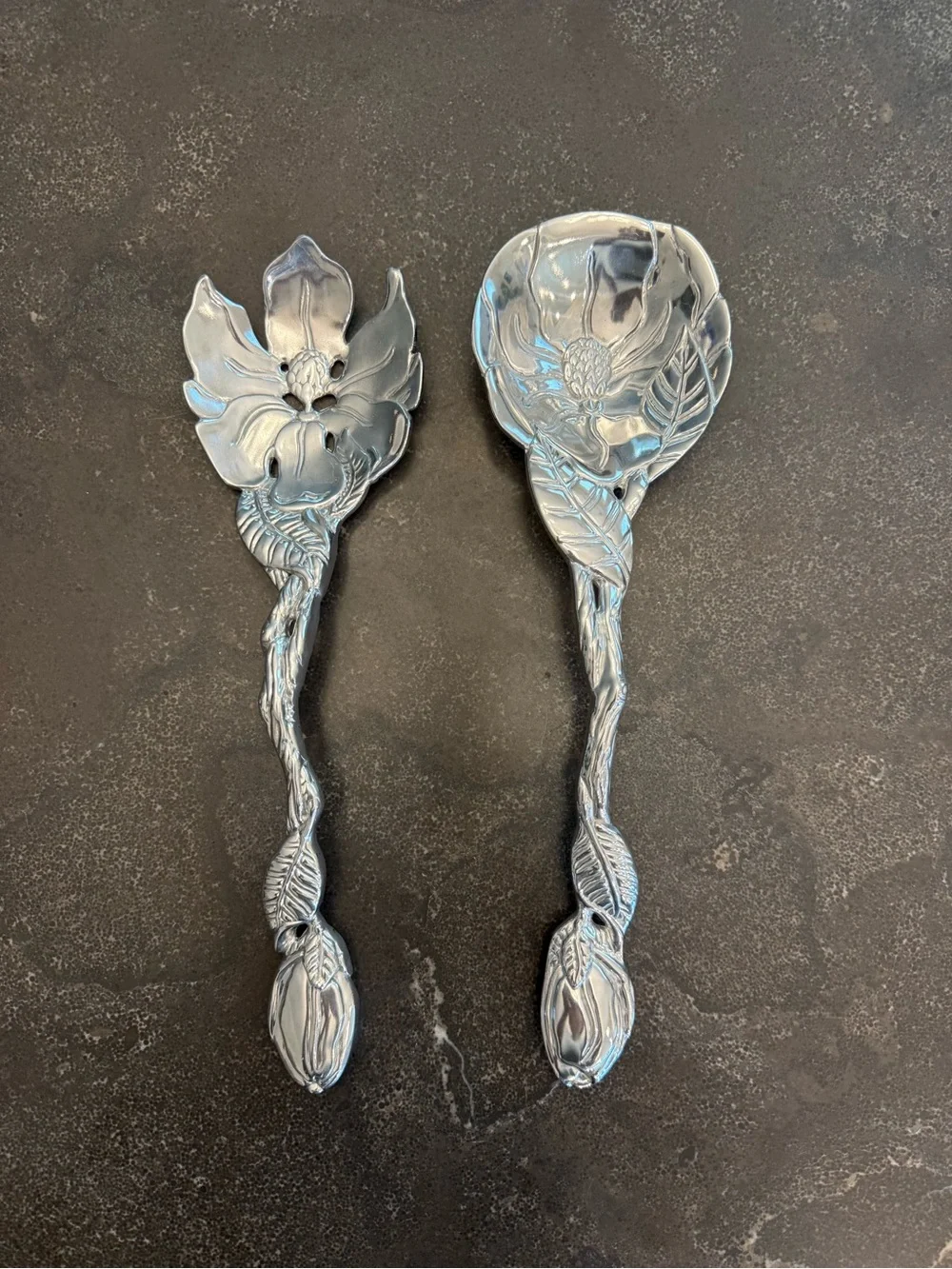 Vintage Arthur Court Magnolia Flower Salad Serving Set Fork & Spoon New In Box